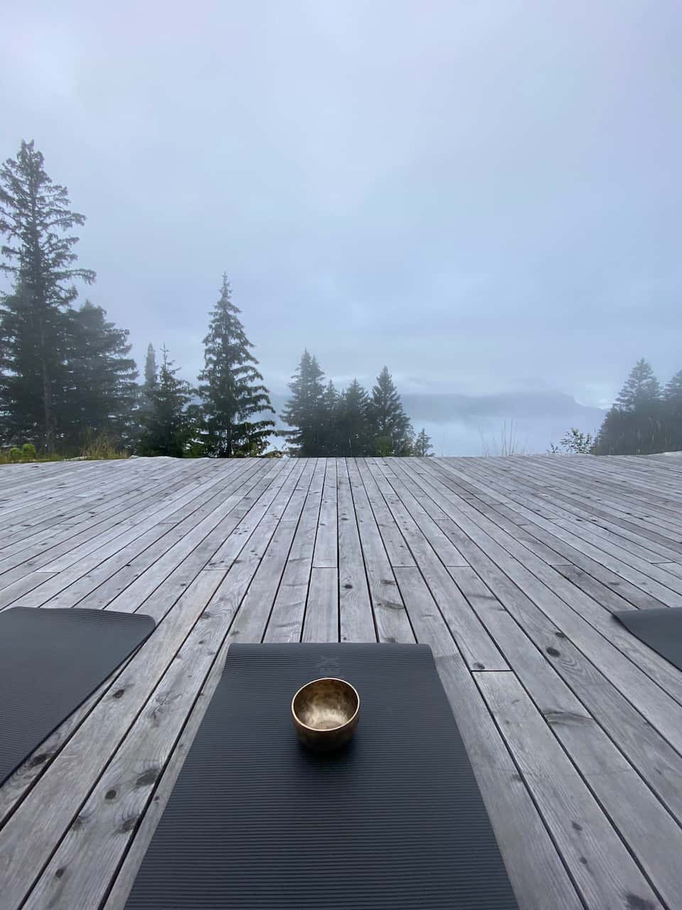 morgen meditation draussen bei nebel